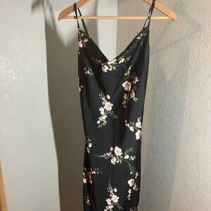 Midi Floral Silk Dress with Slit